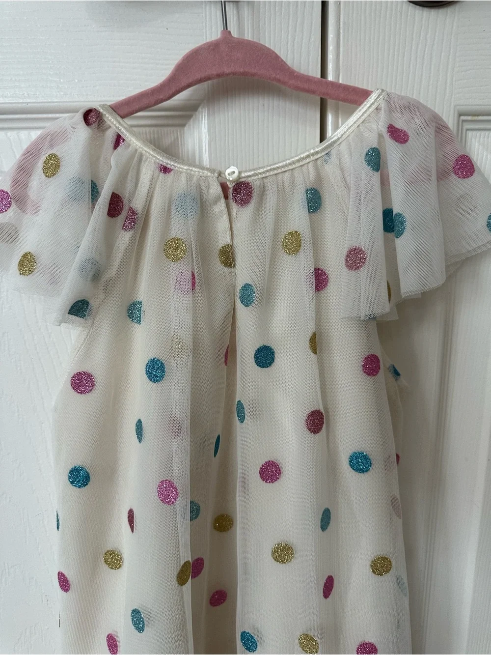 H&M - Cream Tulle Polka Dot Maxi Dress with Ruffle Hem